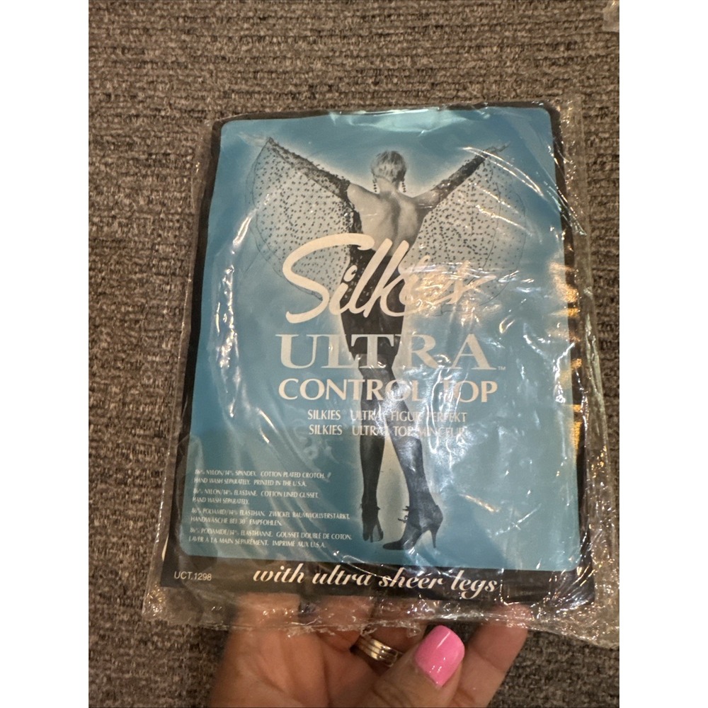 VTG NOS SEALED Silkies Ultra Control Top Size Large Off Black 030306 Pantyhose‎ - Picture 2 of 2